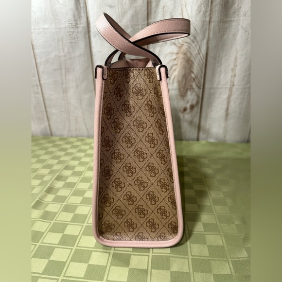 Guess Silvana 4G Brown and Pink Monogram Crossbody Tote Bag - Picture 9 of 12